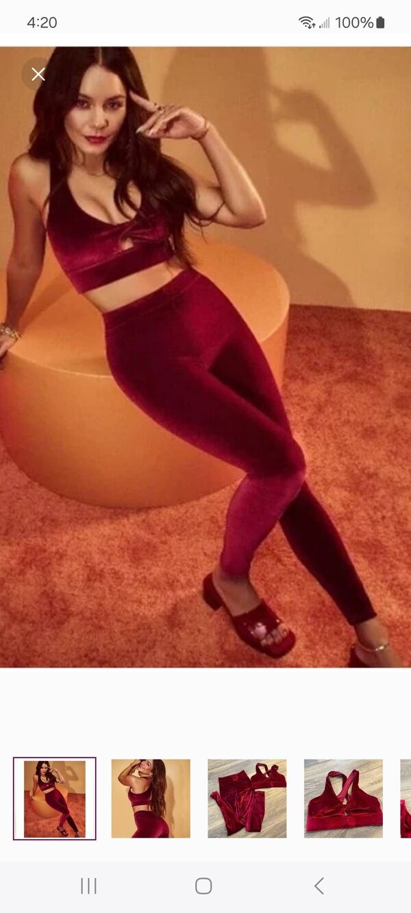New Large Fabletics Emma Velour Leggings Cherry Burst High Waist Pants NWT